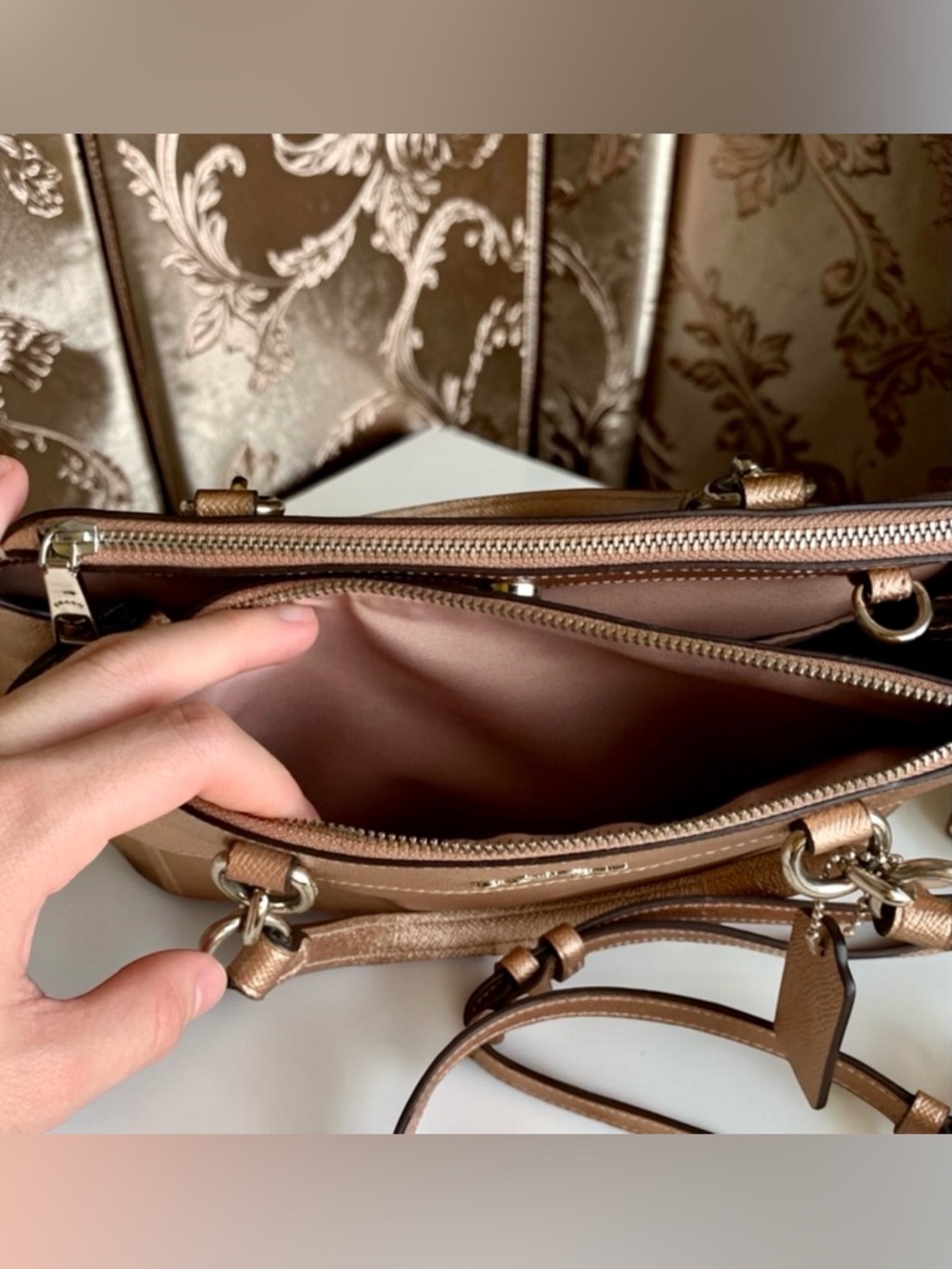 COACH Mini Brooke Carryall Metallic Rose Gold Leather Satchel Crossbody - Picture 5 of 5